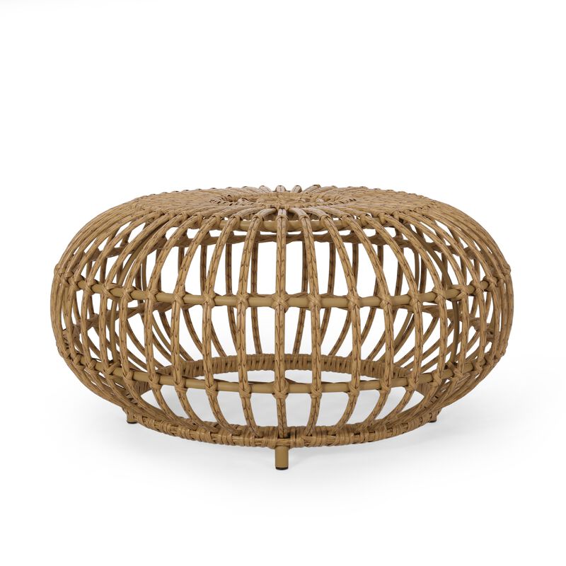 Tawa Outdoor Coffee Table, Light Brown Open Faux Rattan, 30 Inch