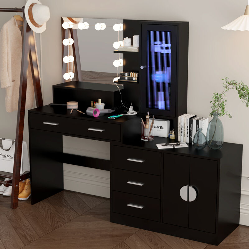 Large Makeup Vanity with Lights &ndash; Spacious Dressing Table with LED Mirror and Ample Storage Drawers