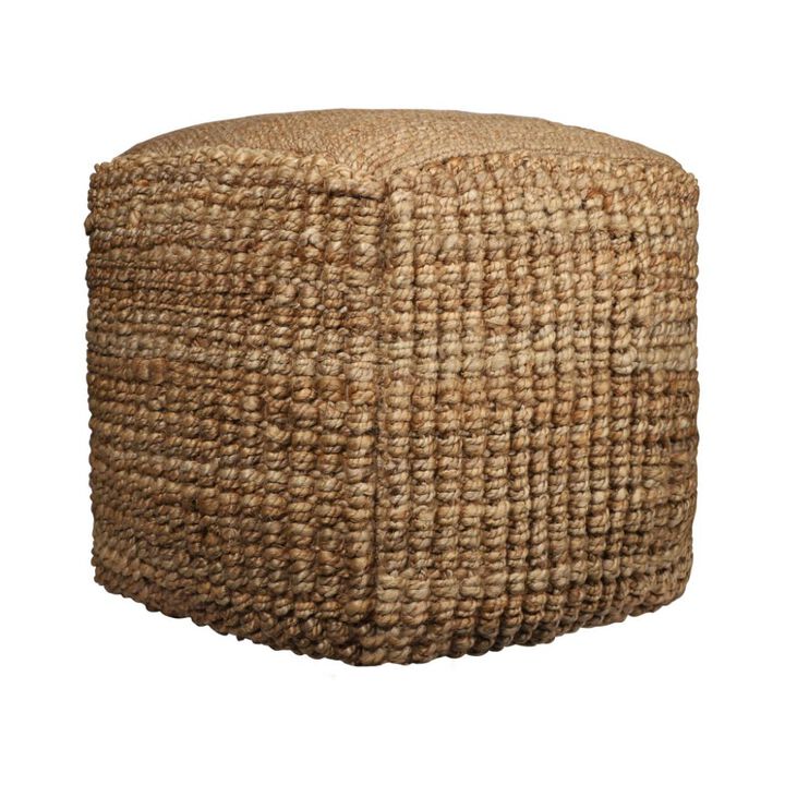 Hivvago 18 Inch Natural Jute Blend Cube Pouf Ottoman