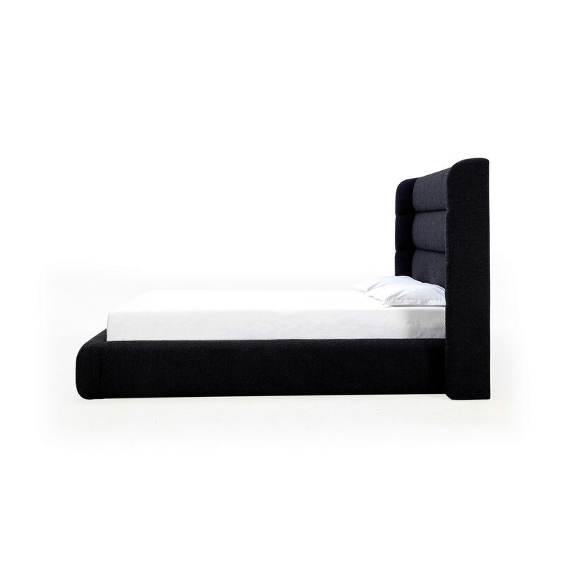 Mase Queen Platform Bed, Boucle Upholstery, Wingback Headboard, Gray - Benzara