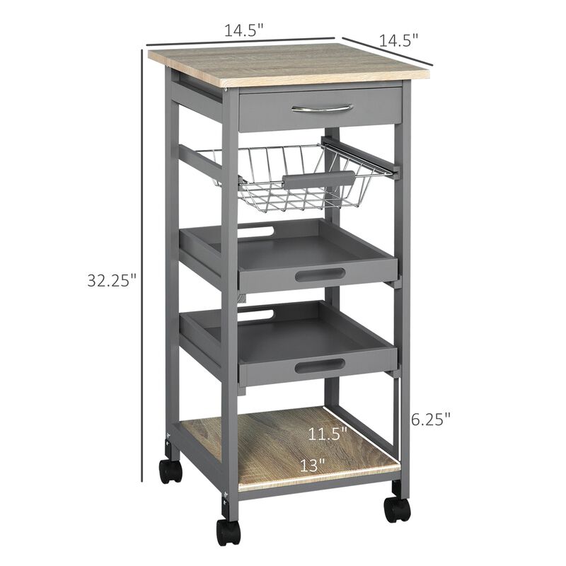 Gray Kitchen Helper: Rolling Cart with Tray and Basket image number 2