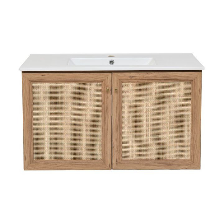 Classe 36 in. Wall Hung Bathroom Vanity with Ceramic Sink Top