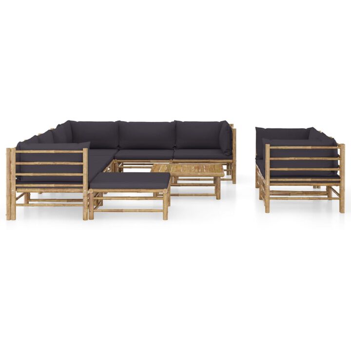vidaXL 10 Piece Garden Lounge Set with Dark Gray Cushions Bamboo