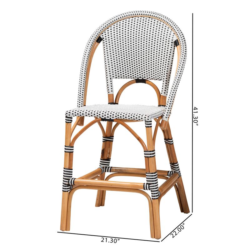 bali & pari Genica Classic French Two Tone Black and White Weaving and Natural Rattan 2 Piece Counter Stool Set
