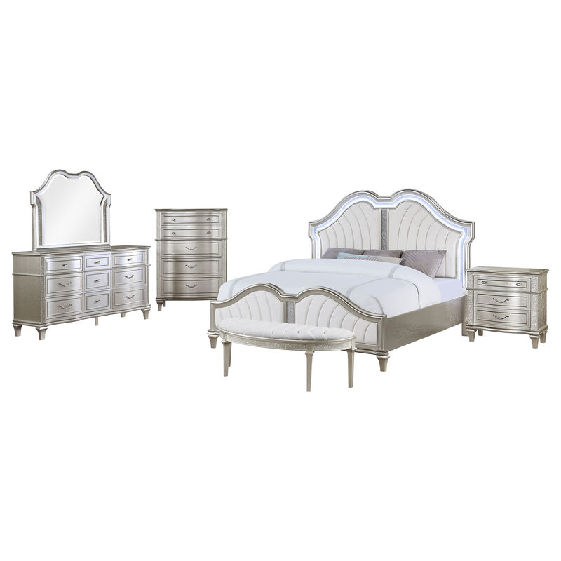 Nive 5pc King Bedroom Set, Silver, Ivory Channel Tufted Upholstery