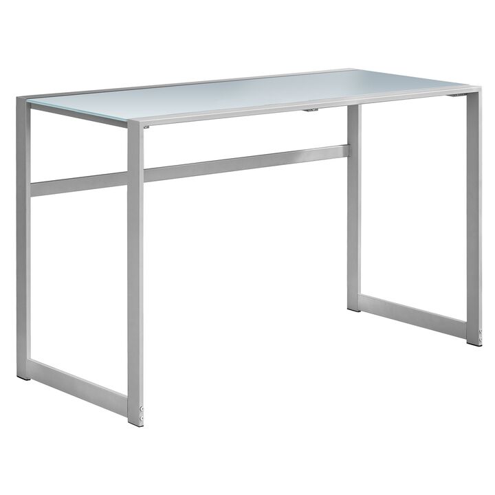 Monarch Specialties Computer Desk, Home Office, Laptop, 48"L, Work, Metal, Tempered Glass, Grey, Contemporary, Modern