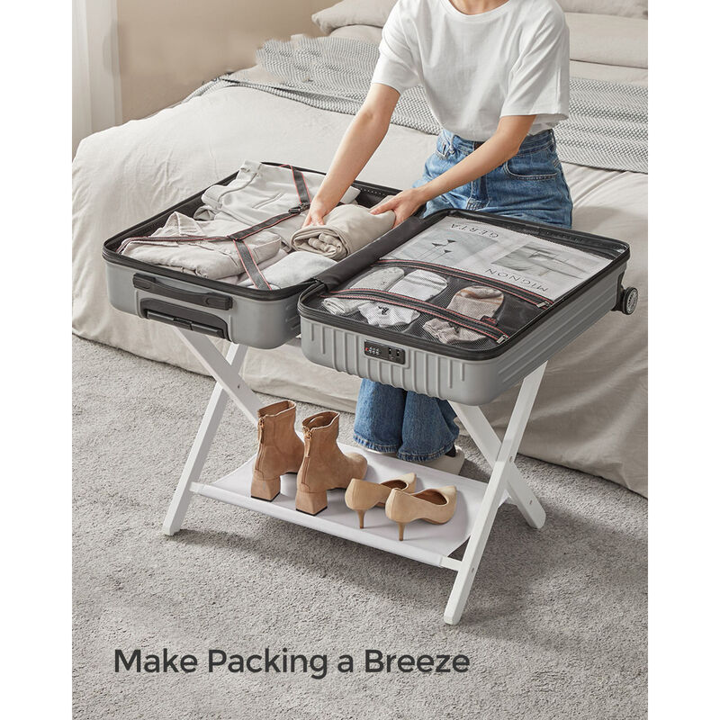 Foldable Suitcase Stand with Shelf &ndash; Guest Room Luggage Rack with Strong Nylon Straps image number 1