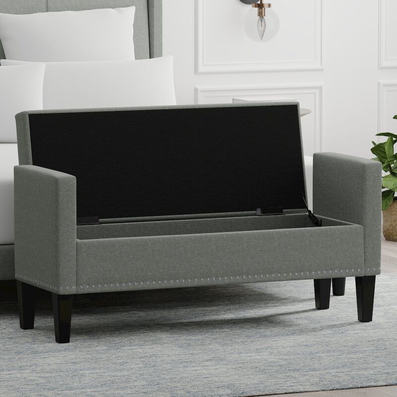 Rize Home 51.25 Storage Bench with Nailhead Trim - Stone (Light Gray) image number 5