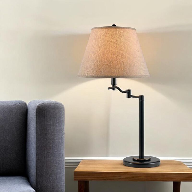 Hivvago 29" Bronze Metal Swing Arm Table Lamp With Off White Empire Shade