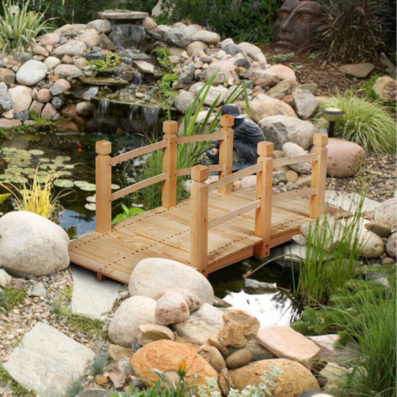 5 Feet Wooden Garden Bridge with Safety Rails-Natural image number 7
