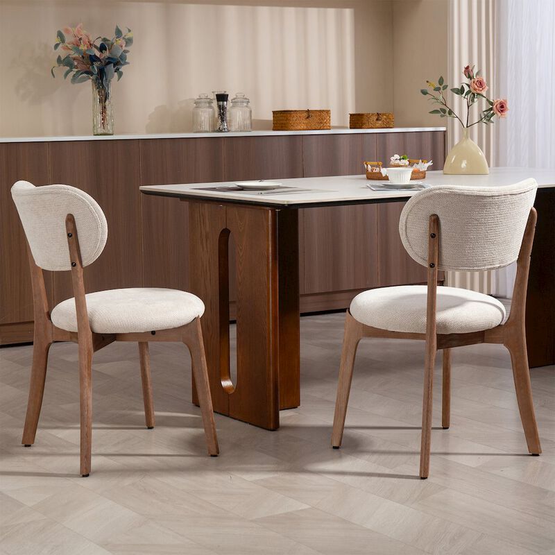 Glamour Home Set of 2 Bernardo Beige Washed Woven Fabric Dining Chair with Natural Wood Legs