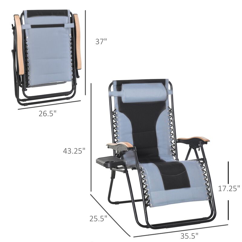 Adjustable Zero Gravity Lounge Chair Folding Patio Recliner with Cup Holder Tray & Headrest  Grey/Black; image number 3