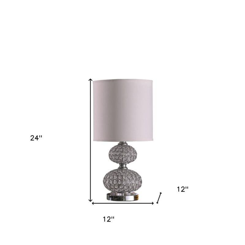 Hivvago 24" Chrome and Faux Crystal Double Orb Table Lamp With White Classic Drum Shade