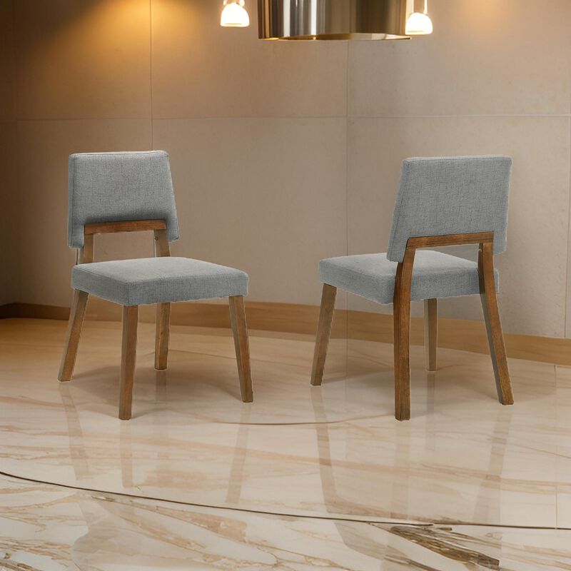 Yumi 23 Inch Dining Chair, Set of 2, Charcoal Gray Fabric, Walnut Brown - Benzara
