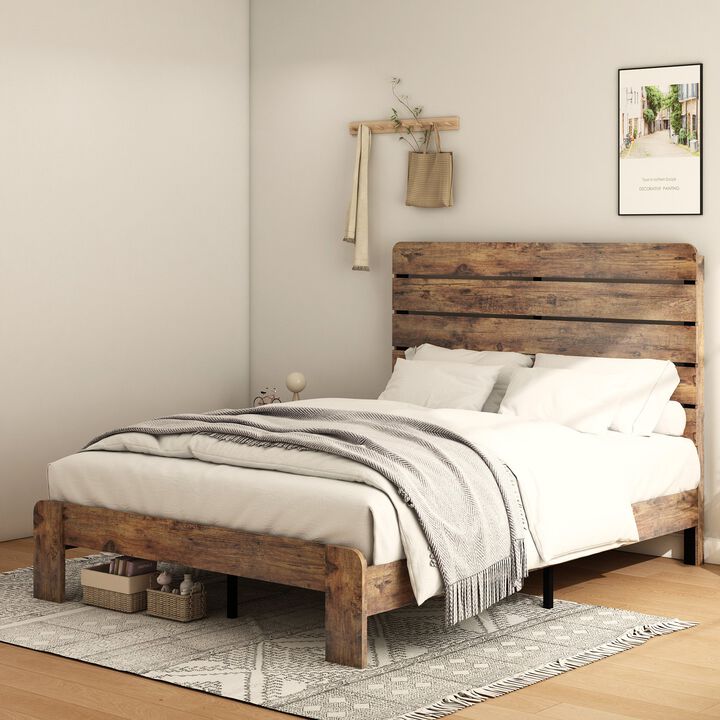 MONDAWE Bed Frame King Size Wood Platform Bed Frame with Large Under Bed Storage,Dark Brown
