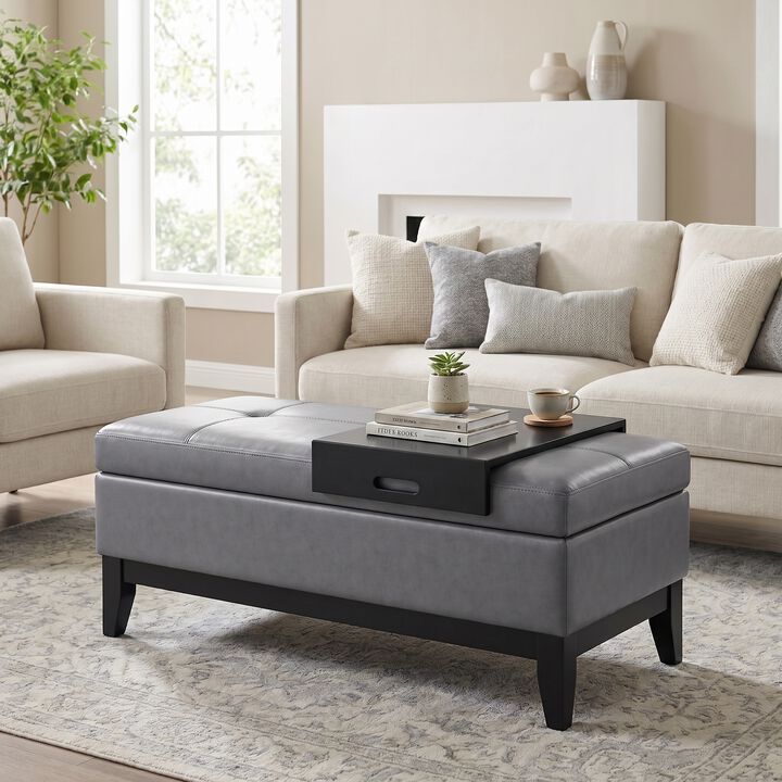 Simpli Home Oregon Storage Ottoman Bench with Tray