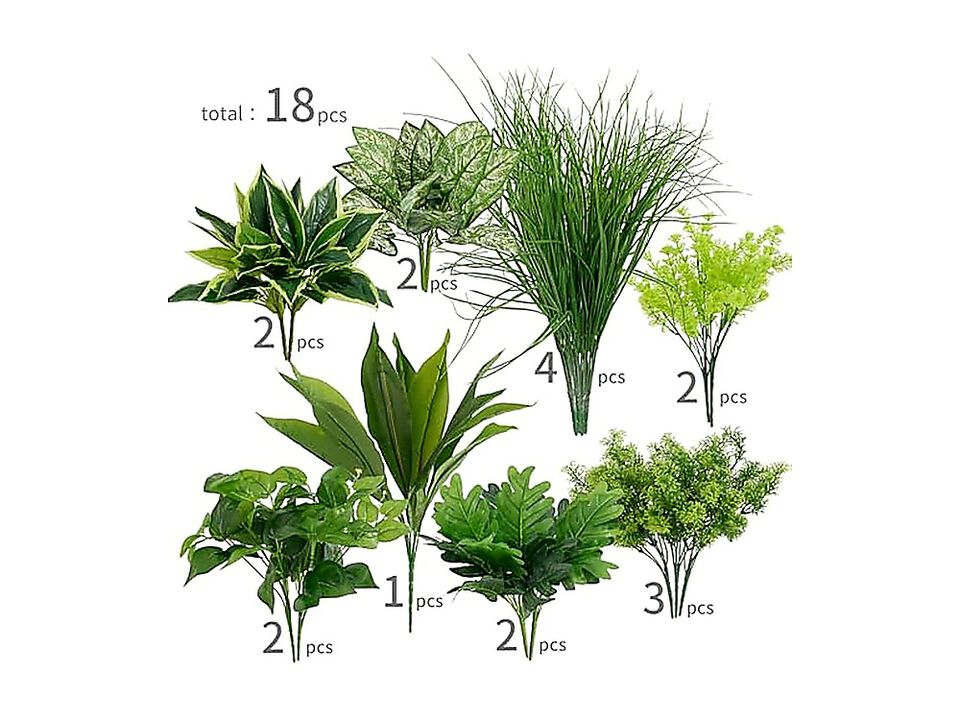 18 Pack Outdoor Artificial Boxwood UV Resistant Fake Stems Plants Faux Plastic