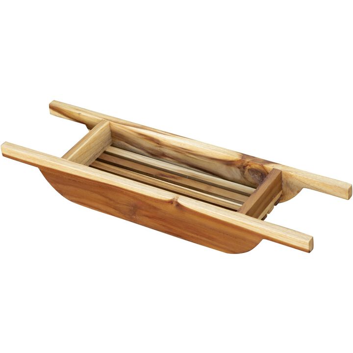 HomeRoots 4" X 30" Natural Teak Over Tub Rectangular Bath Caddy Shelf