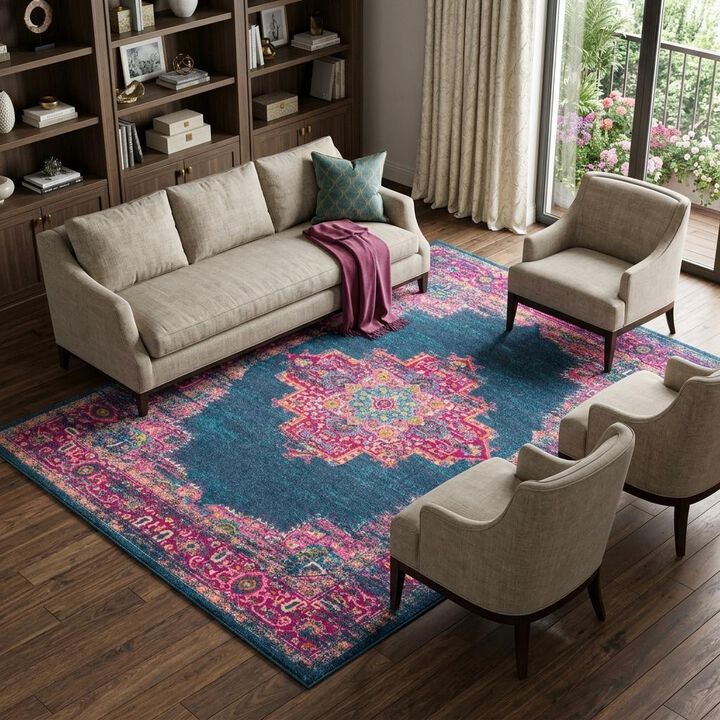 HomeRoots Medallion Distressed Area Rug