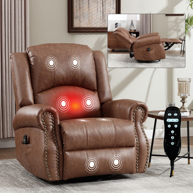 Faux Leather Recliner Chair Rocker Swivel Chair Manual Recliner with Heat & Massage image number 1
