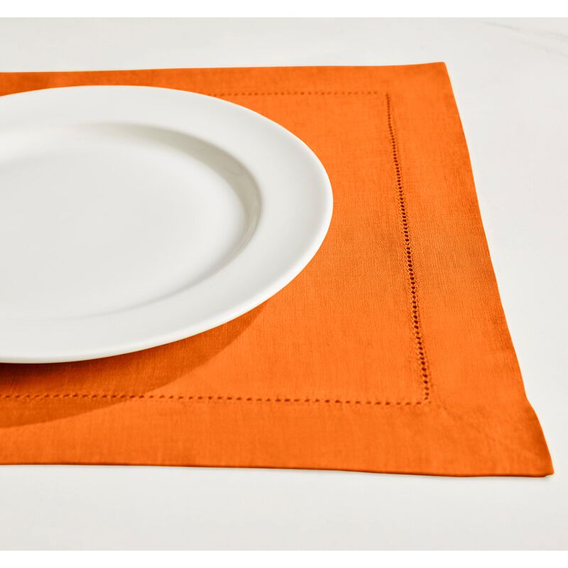 Solino Home Sonoma Hemstitch 100% Linen Placemats &ndash; Set of 6, 14 x 19 in, Machine Washable, Holiday and Everyday Dining