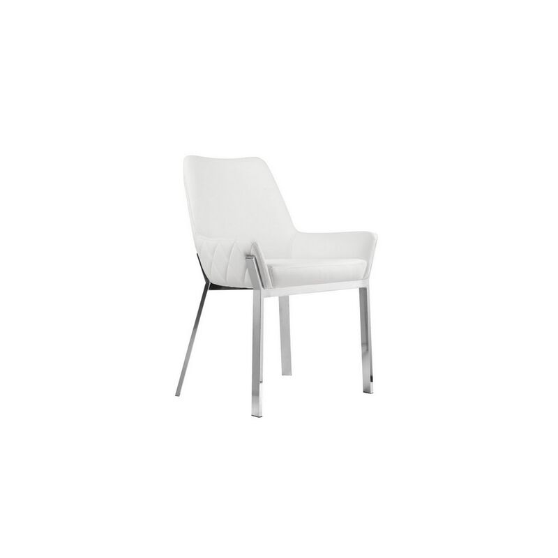 Fuma 23 Inch Set of 2 Dining Chairs, Foam Fill, White Faux Leather, Silver - Benzara image number 1