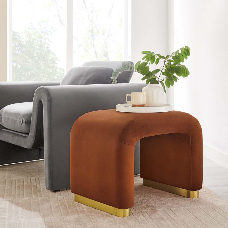 Modway Koda 24" Performance Velvet Upholstered Waterfall Stool or Side Table in Brass Rust, 24 Inches image number 8