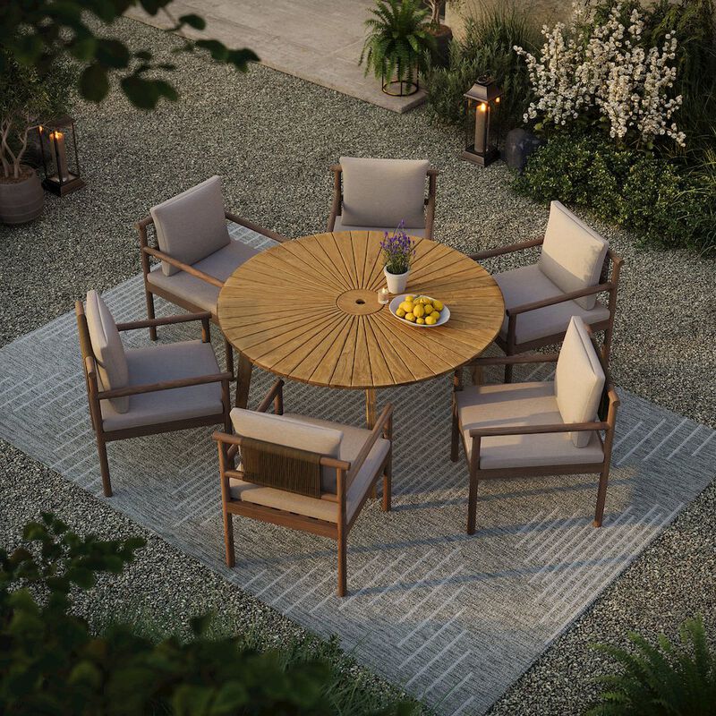 Cielo 59" Sunburst Outdoor Patio Teak Dining Table image number 7
