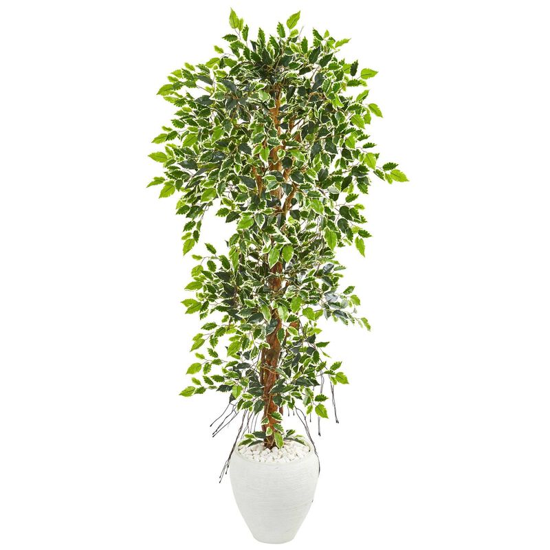 Nearly Natural 5.5-in Elegant Ficus Artificial Tree in White Planter