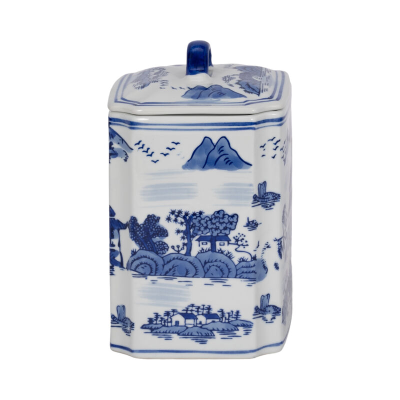 Cer, 8"h Rectangular Jar W/ Lid, Blue image number 2