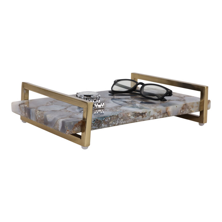 14x9 Agate Tray W/Gold Handles