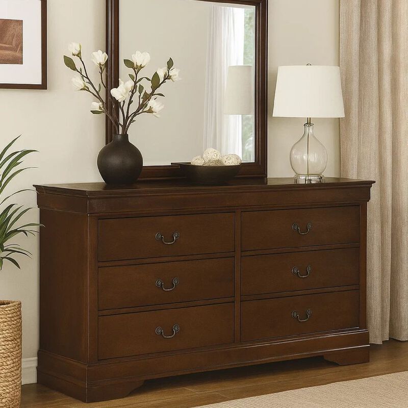 6 Drawer Wooden Dresser In Contemporary Style, Brown image number 6