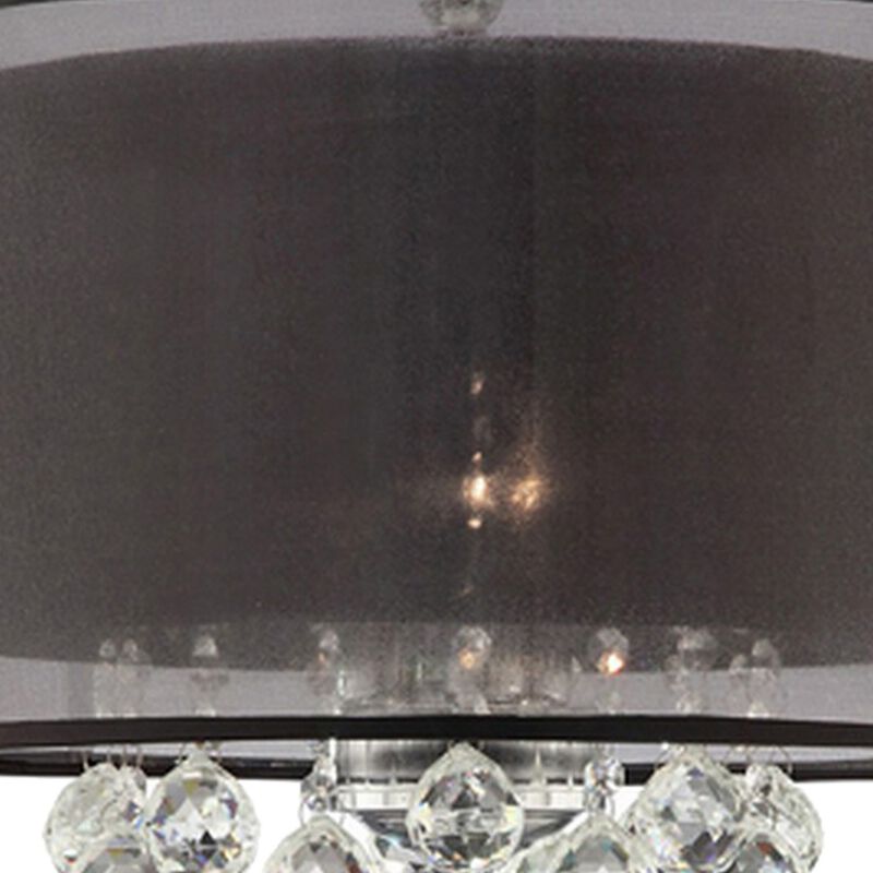 Twisted Crystal Body Table Lamp with Dual Fabric Shade, Clear and Black-Benzara