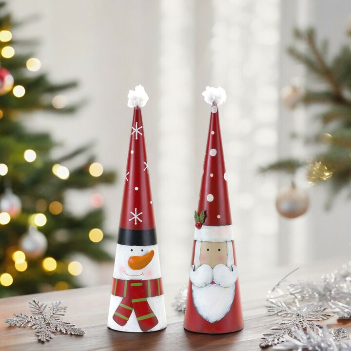 Set of 2 Santa and Snowman Figurines for Winter Decorations