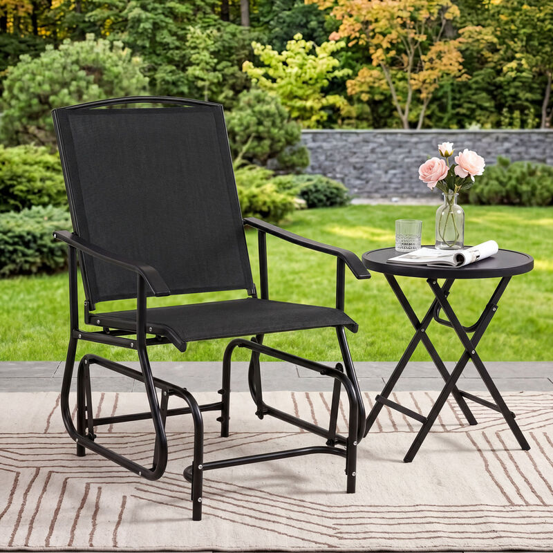 Patio Glider Chair with Black Metal Frame and Comfortable Armrests image number 3