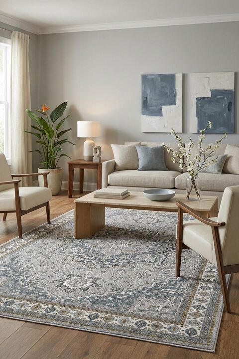 Ellington ELL02 Blue 2'3" x 7'6" Runner Rug