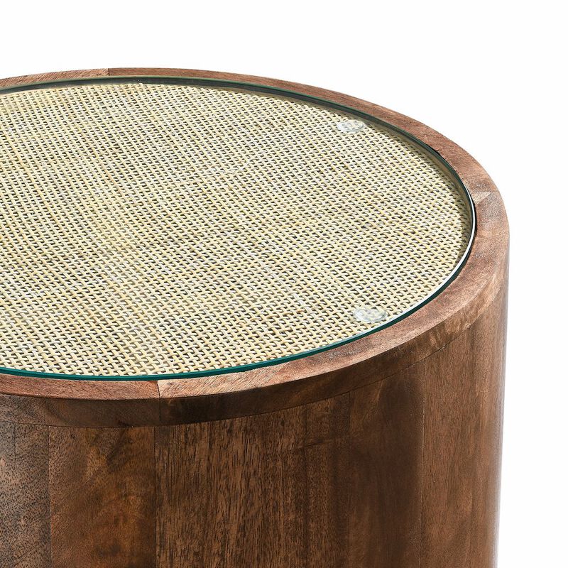 Truett Round Wood Rattan Side Table image number 4