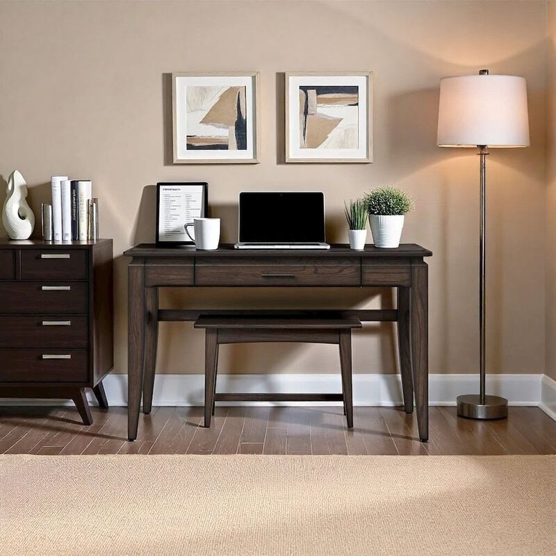 Brown Wooden Writing Desk with Drawer &ndash; Vintage Wood Computer Desk image number 2