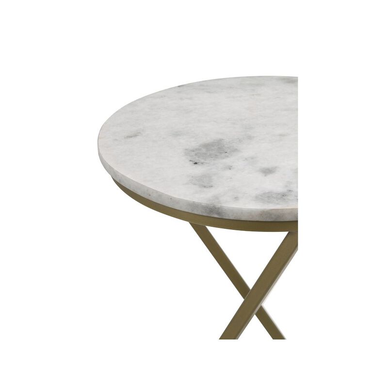 Coaster Co. of America Malthe Round Marble Top Accent Side White and Antique Gold