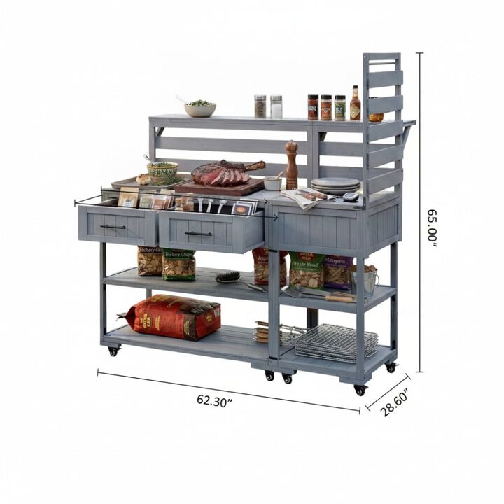 ELEMENT ACE Large Modular Outdoor Kitchen Island Cart Grill Prep Table With Storage Drawers Raised Shelf For BBQ Patio Garden Potting