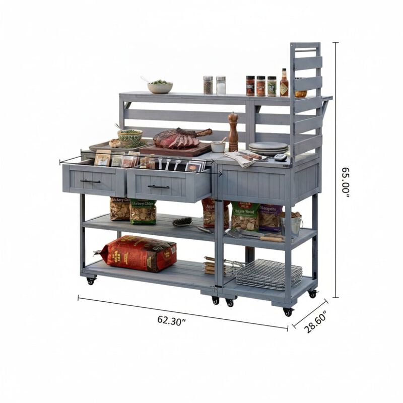Large Modular Outdoor Kitchen Island Cart Grill Prep Table image number 1
