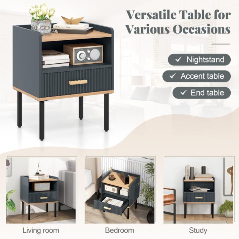 Hivvago Nightstand Bedside End Table with Drawer and Shelf for Living Room Bedroom-Set of 2