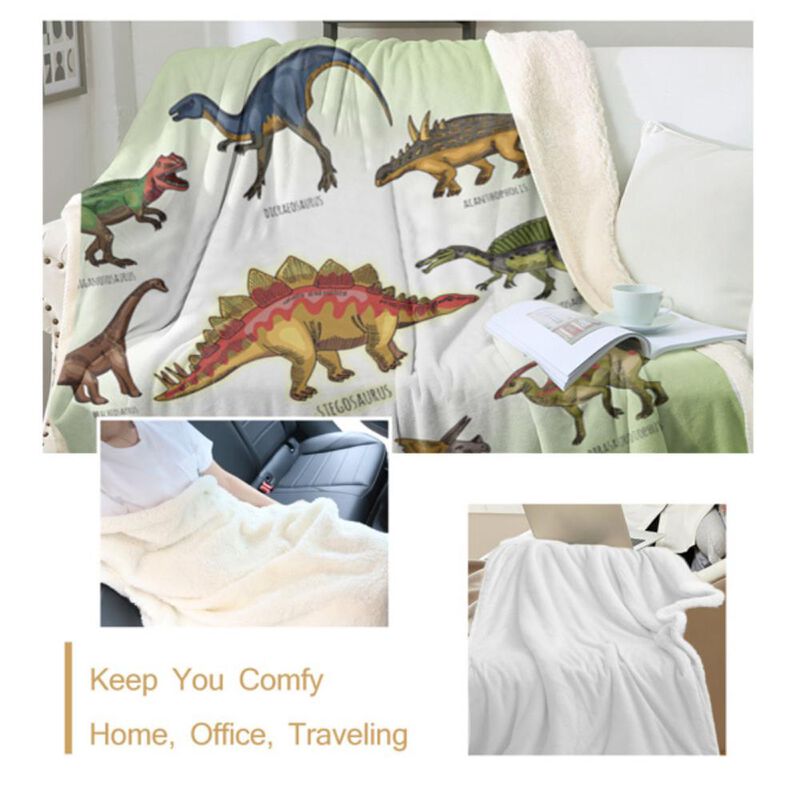 Dinosaur Sherpa Fleece Blanket &ndash; Soft & Warm Throw for All Ages