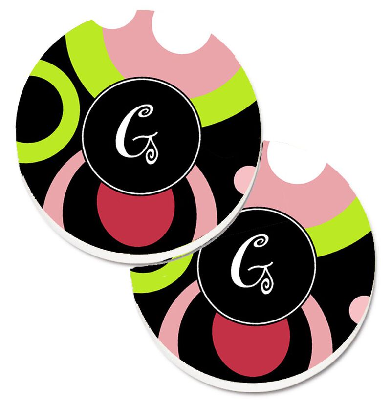Caroline's Treasures Letter G Monogram - Retro In black Set of 2 Cup Holder Car Coasters AM1002-GCARC, 2.56, Multicolor