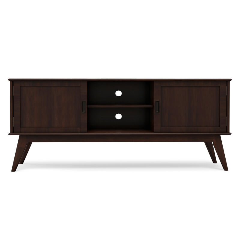 Draper SOLID HARDWOOD 60 inch Wide Mid Century Modern TV Media Stand in Medium Auburn Brown For TVs up to 65 inches image number 2