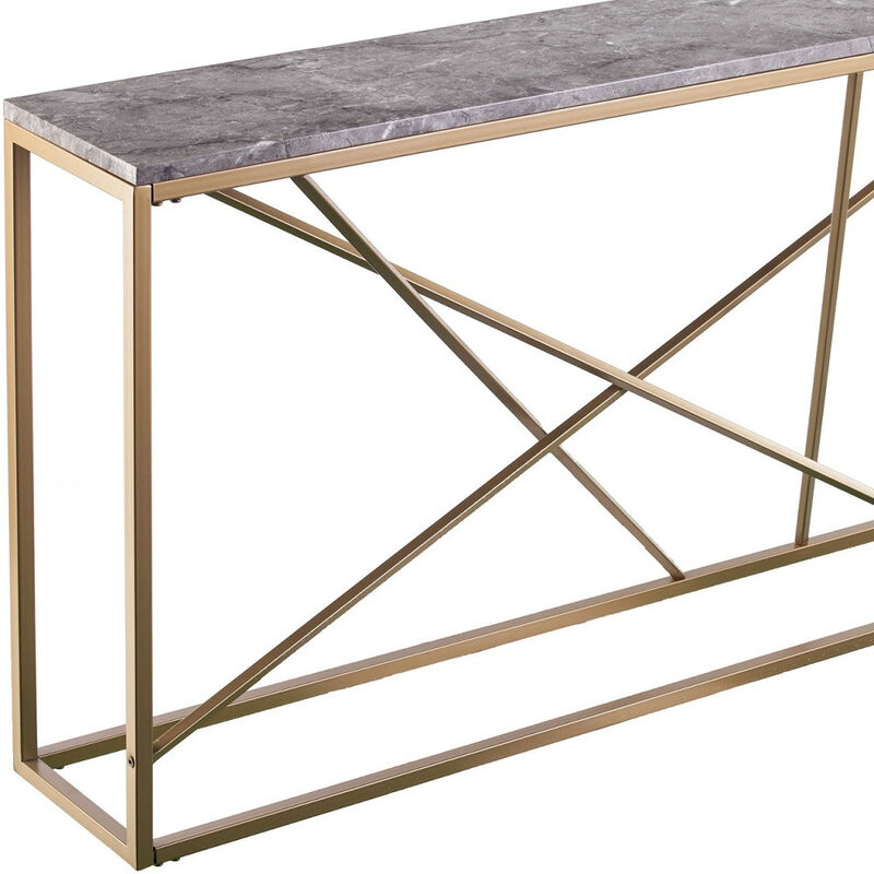 HomeRoots 52" Gray and Gold Faux Marble and Metal A Frame Console Table image number 4