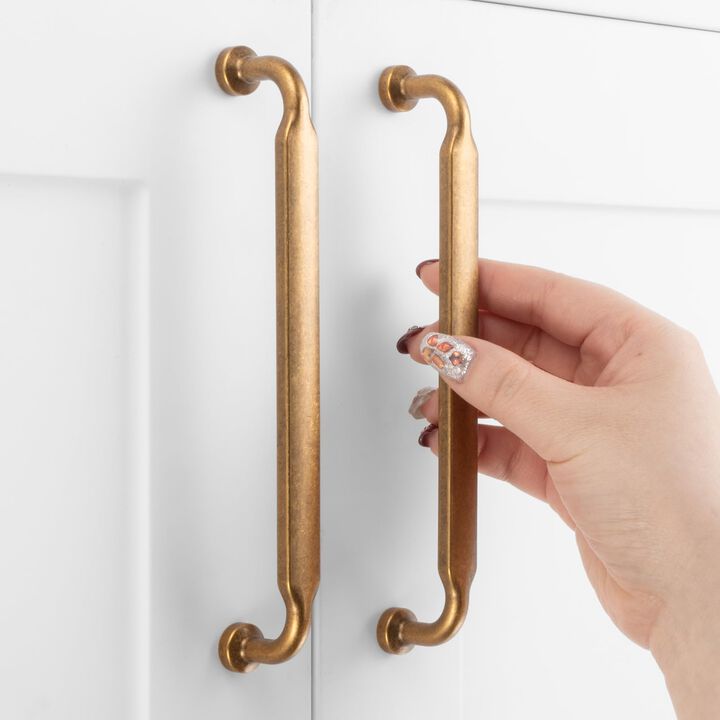 ASKANO Antique Brass Cabinet Pulls, 6-1/4 Inch Hole Centers, Footed Kitchen Cabinet Handles ZP2302 | Pack of 10, Solid Retro Har