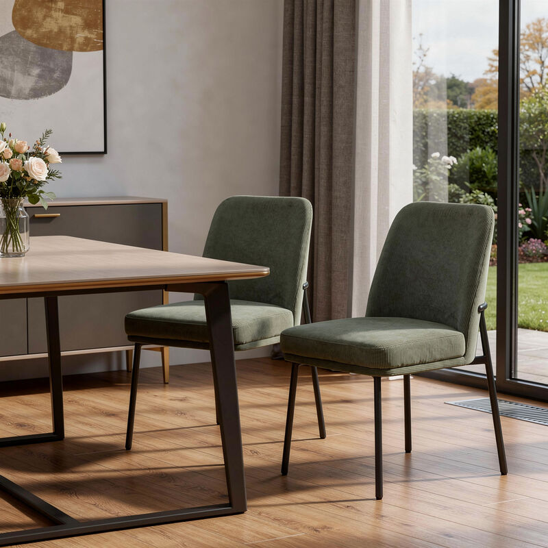 HomeRoots Set of Two Green and Black Corduroy and Solid Wood Dining Side Chairs