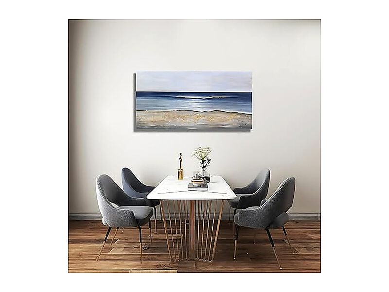 Ocean Canvas Wall Art Blue Gold Decor Modern Aesthetic Large Living Room Bedroom image number 3