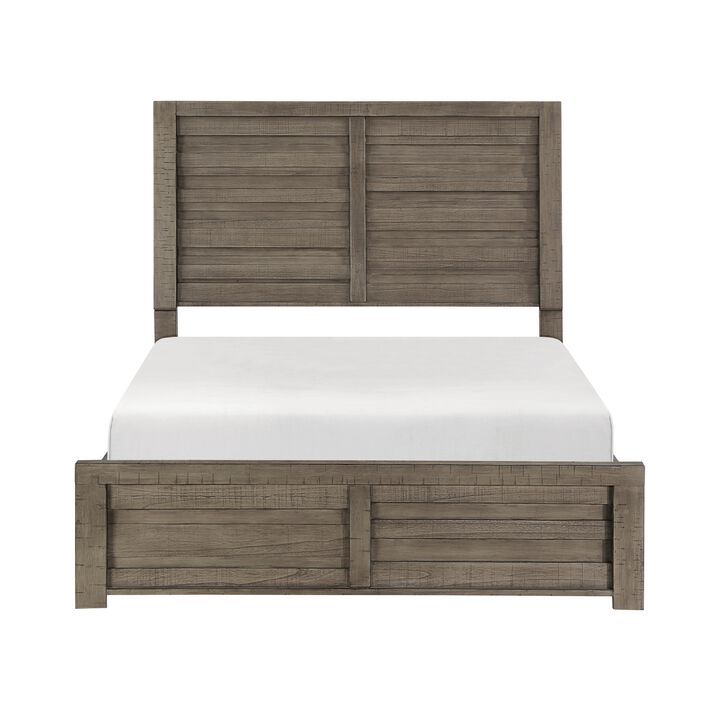 Niti Queen Size Bed, Rustic Style Panel Headboard Design, Gray Finish